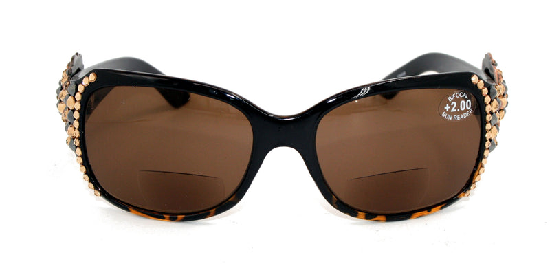 The Medallion, (Bling, line Bifocal) Women Reading Sunglasses W (Hematite, L. Colorado) Genuine European Crystals, (Brown) NY Fifth Avenue
