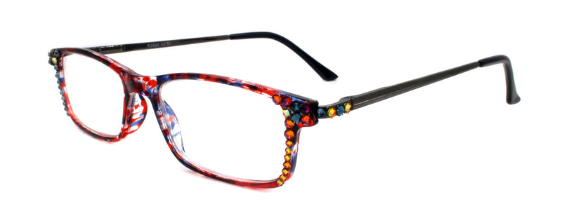 Vienna, (Bling) Women Reading Glasses W (Volcano, Montana Blue) +1.25 +3 (Tortoise Shell + Red) Frame. NY Fifth Avenue