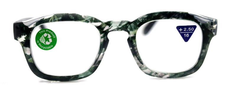 Sasha, (Premium) Reading Glasses, High End Readers +1.25..+3 Magnifying Eyeglasses (Black, White) Camo Square Optical Frames NY Fifth Avenue