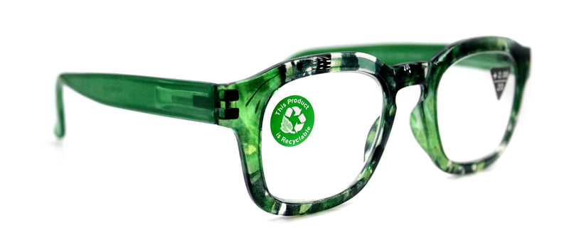 Sasha, (Premium) Reading Glasses, High End Readers +1.25..+3 Magnifying Eyeglasses (Black, Green) Camo Square Optical Frames NY Fifth Avenue
