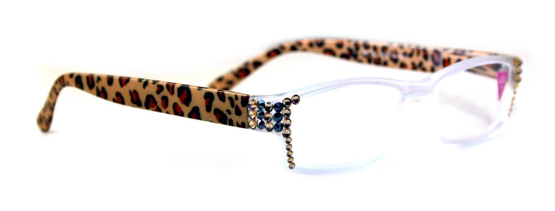 Xena, (Bling) Women Reading Glasses W (Light Colorado, Hematite) Genuine European Crystals (Frosted Clear, Brown Leopard) NY fifth avenue