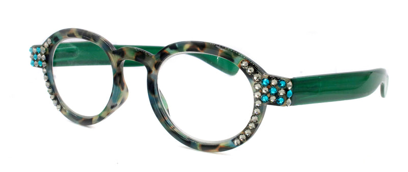 Sephora, (Bling) Reading Glasses Women W (Black Diamond, Blue Zircon) Genuine European Crystals (Green Tortoise Shell) NY Fifth Avenue