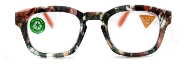 Sasha, (Premium) Reading Glasses High End Readers +1.25..+3 Magnifying Eyeglasses (Black n Orange) Camo Round Optical Frames NY Fifth Avenue