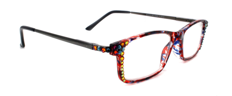 Vienna, (Bling) Women Reading Glasses W (Volcano, Montana Blue) +1.25 +3 (Tortoise Shell + Red) Frame. NY Fifth Avenue