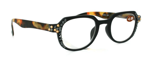 The Hexagon, (Bling) Women Reading Glasses W (Hematite, Light Colorado) Crystals (Geometric) (Black, Brown Tortoise shell) NY Fifth Avenue