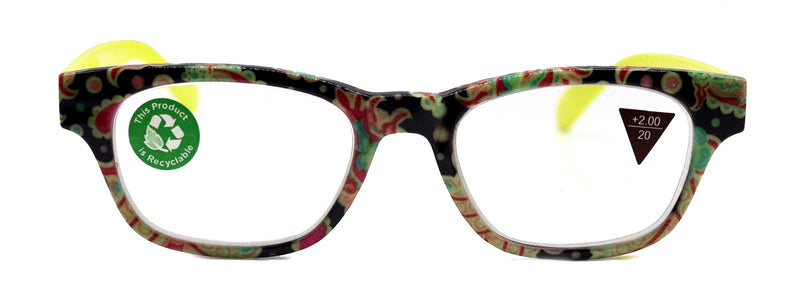 Persia, (Premium) Reading Glasses High End Reader +1.25..+3 Magnifying Eyeglass, Square Optical Frame (Lime Green) Paisley NY Fifth Avenue