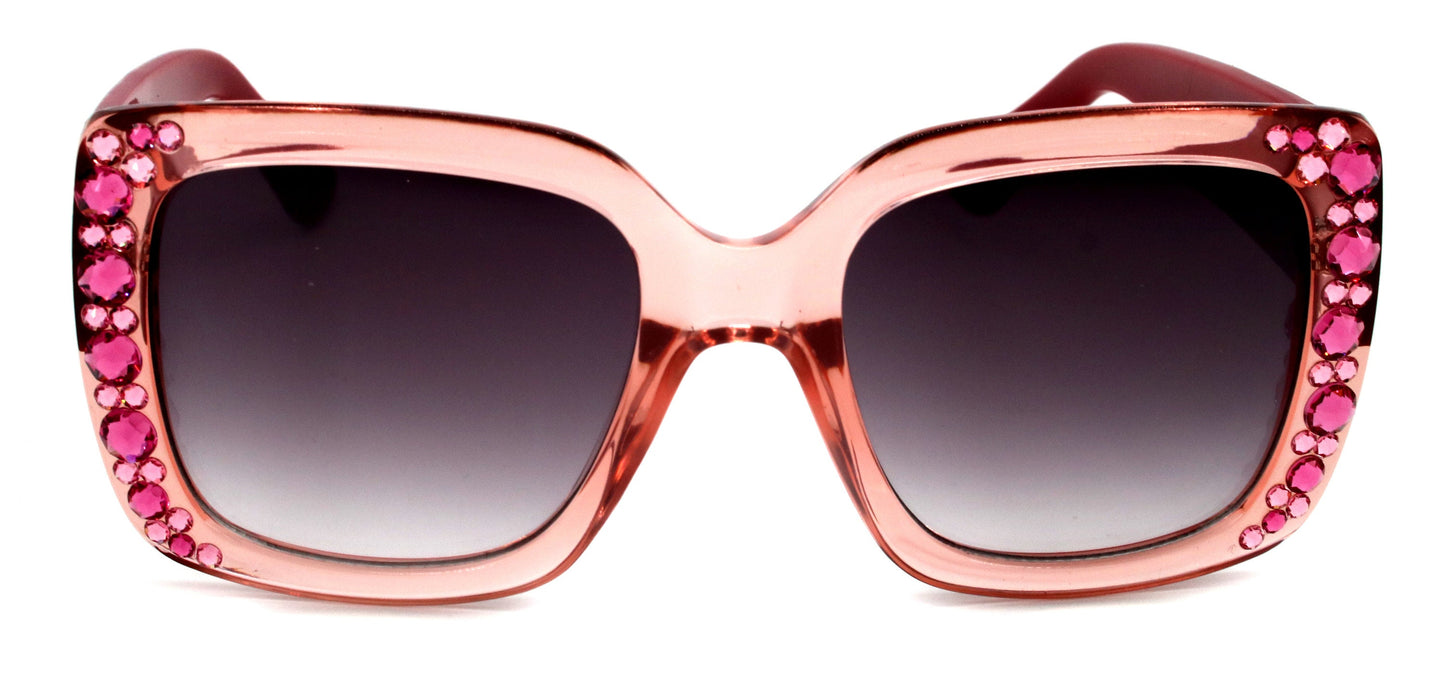 Minnie, (Bling) Women Sunglasses W (L Rose n Rose) Genuine European Crystals (Red) n Polka dot Translucent (Pink) NY Fifth Avenue.