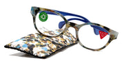 Sally, (Premium) Reading Glasses, High End Readers +1.25..+3 Magnifying Glasses, Round Optical Frames (Tortoise Brown Blue) NY Fifth Avenue.