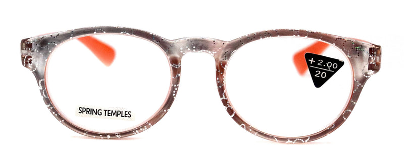 Grace, (Premium) Reading Glasses High End Readers +1.25 ..+3 Magnifying Glasses, Round Frame. (Metallic Silver, Orange) NY Fifth Avenue.