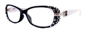 Glamour Quilted Women's Reading Glasses – Rectangular Acetate Frame with Clear & Hematite Crystals