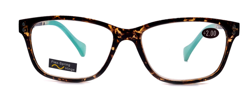 Milan, (Premium) Reading Glasses High End Reader +1.25..+3 Magnifying, Optical Square Style Tortoise Brown n (Blue) NY Fifth Avenue