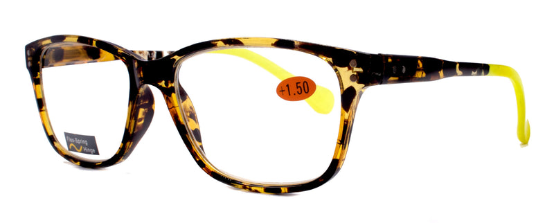 Milan, (Premium) Reading Glasses HighEnd Reader +1.25..+3 Magnifying Optical Square Style Tortoise Brown n (Yellow) NY Fifth Avenue