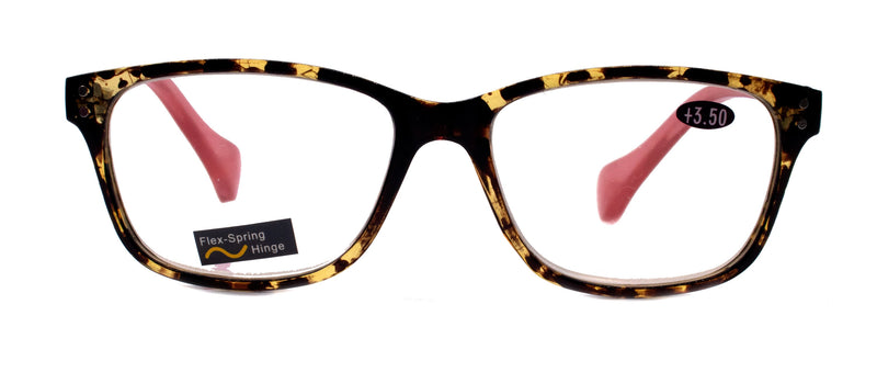 Milan, (Premium) Reading Glasses High End Reader +1.25..+3 Magnifying, Optical Square Style Tortoise Brown n (Pink) NY Fifth Avenue