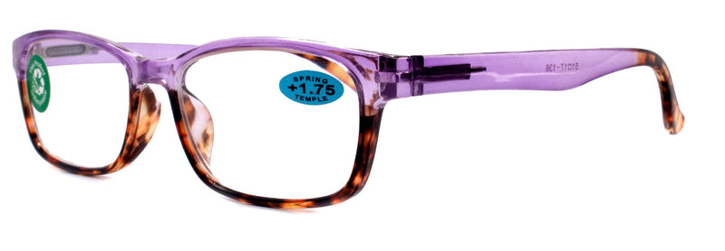 Desiree, (Premium) Reading Glasses High End Reader +1.25..+3 Magnifying, Square Style (Purple Tortoise Brown) Optical Frame NY Fifth Avenue