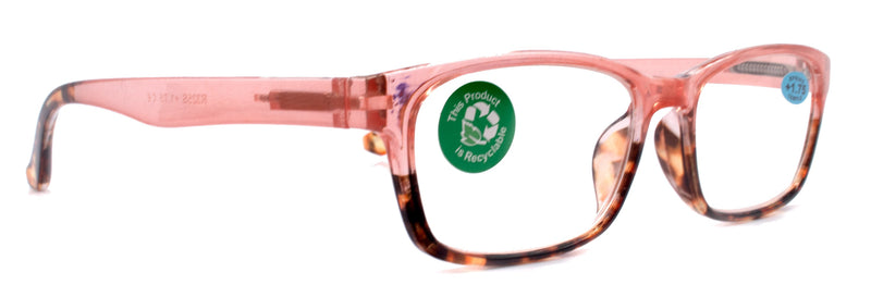 Desiree, (Premium) Reading Glasses, High End Reader +1.25..+3 Magnifying Square Style (Pink Tortoise Brown) Optical Frame. NY Fifth Avenue