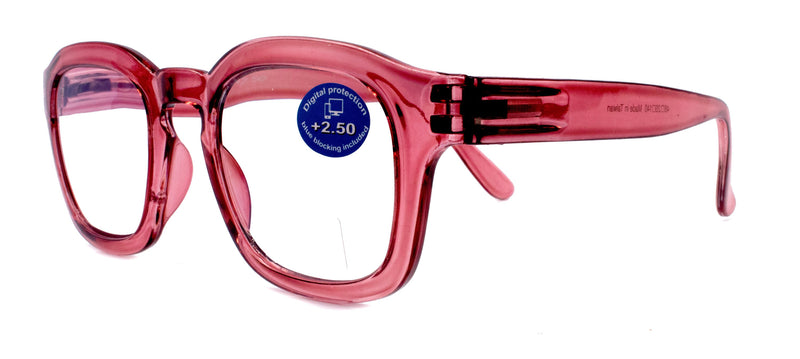 Apollo, (Blue Light Glasses) (Blue Light Blocker) Reduce Eyestrain, A/R Anti Glare. +1.25 +3.00, Large Square (Pink) NY Fifth Avenue.