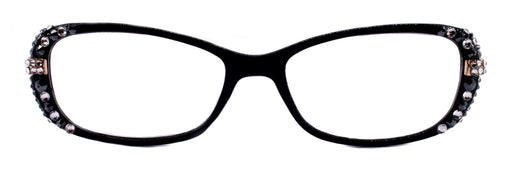 Glamour Quilted Women's Reading Glasses – Rectangular Acetate Frame with Clear & Hematite Crystals