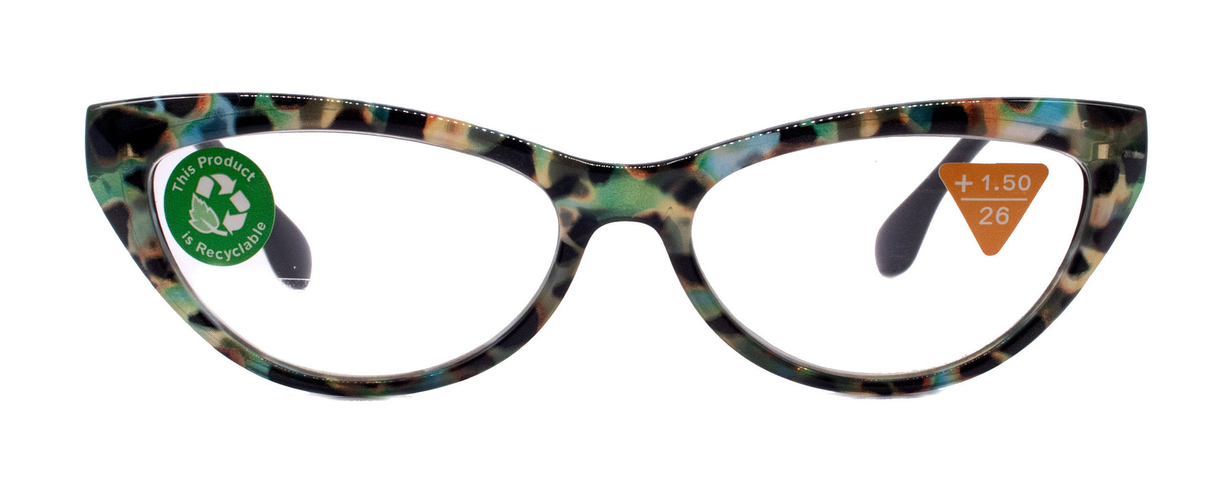 Lynx, (Premium) Reading Glass, High End Readers +1.25..+3 Magnifying, Cat Eye optical Frame, Tortoise Shell (Brown, Green) NY Fifth Avenue