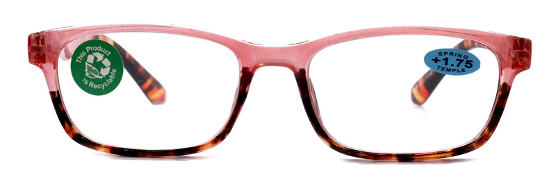 Desiree, (Premium) Reading Glasses, High End Reader +1.25..+3 Magnifying Square Style (Pink Tortoise Brown) Optical Frame. NY Fifth Avenue