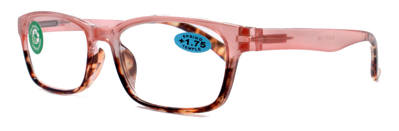 Desiree, (Premium) Reading Glasses, High End Reader +1.25..+3 Magnifying Square Style (Pink Tortoise Brown) Optical Frame. NY Fifth Avenue