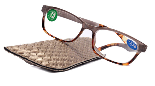 Desiree, (Premium) Reading Glasses, High End Reader +1.25..+3 Magnifying Square Style (Gray Tortoise Brown) Optical Frame. NY Fifth Avenue