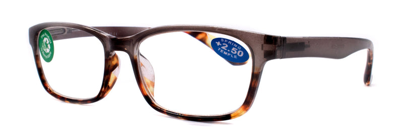 Desiree, (Premium) Reading Glasses, High End Reader +1.25..+3 Magnifying Square Style (Gray Tortoise Brown) Optical Frame. NY Fifth Avenue