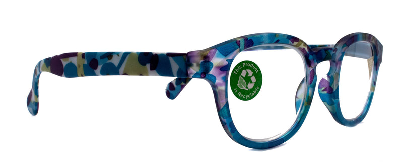 Autumn, (Premium) Reading Glasses, High-End Readers +1.25 +1.50.+3.00 Wide Round Style. Optical Frame (Blue, Purple Floral) NY Fifth Avenue.