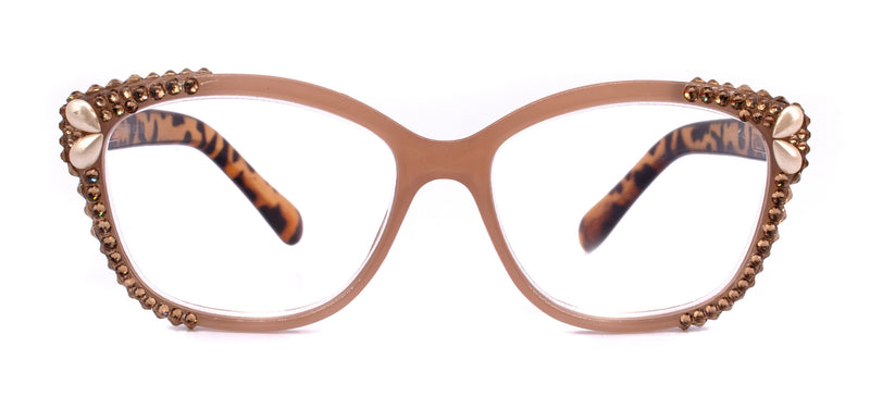 Savannah, (Bling) Women Reading Glasses W (2X line) (L. Colorado, Cooper, Pearl Teardrop) Genuine European Crystals. (Brown) NY Fifth Avenue
