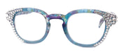 Autumn, (Bling) Reading Glasses For Women Adorned w (Clear) Genuine European Crystals wide Round Frame (Blue, Purple Floral) NY Fifth Avenue