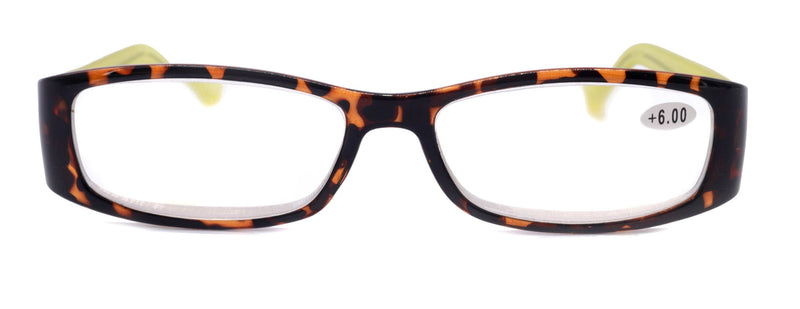 All Favorite, (Premium) Reading Glasses High End Fashion Reader Rectangular Style (Lime Green, Tortoise Brown) +4 +4.5 +5 +6 NY Fifth Avenue