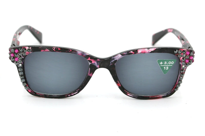 Oasis, (Bling) Reading Sunglasses (No Bifocal) W (Hematite, Fuchsia) Genuine European Crystals (Pink) Tortoiseshell. NY Fifth Avenue