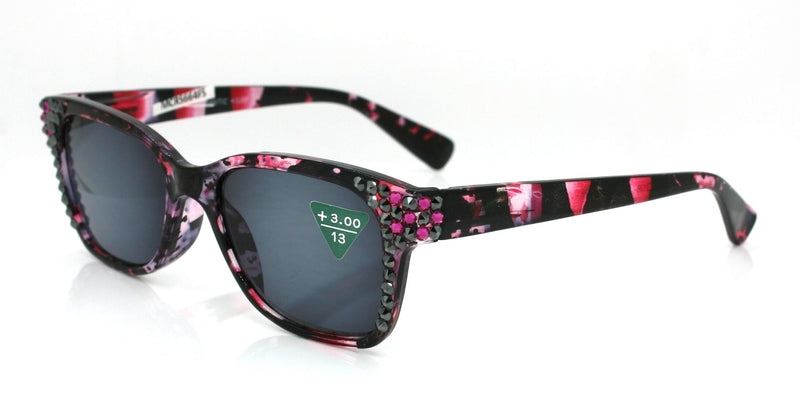 Oasis, (Bling) Reading Sunglasses (No Bifocal) W (Hematite, Fuchsia) Genuine European Crystals (Pink) Tortoiseshell. NY Fifth Avenue