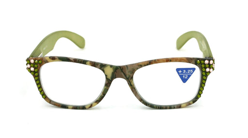 The Forester, (Bling) Reading Glasses For Women W (Olivine, Light Colorado) Genuine European Crystals. +1.25..+3 (Green Camouflage)