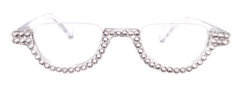 Half Moon Women’s Reading Glasses – Clear Crystals, Translucent Half Frame w Lower Nose Bridge BY NY Fifth Avenue