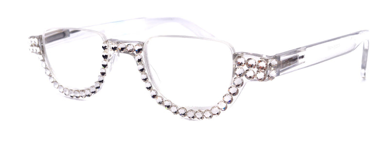 Half Moon Women’s Reading Glasses – Clear Crystals, Translucent Half Frame w Lower Nose Bridge BY NY Fifth Avenue