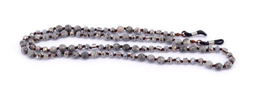 Boho, (Eyeglass chain) Double Hand Knotted (Hematite, Spider Web Jasper, Picture Jasper) Gem Stone (6 mm) w Anti Slip Loops n Brass Fastener