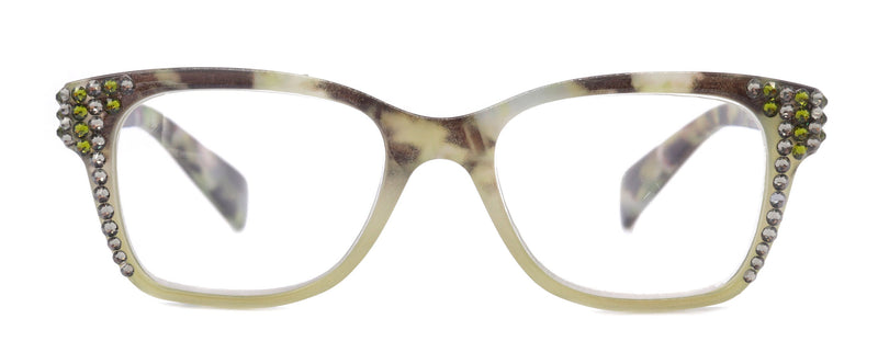 Aya, (Bling) Women Reading Glasses Adorned W (Olivine, Black Diamond) Genuine Austrian Crystals. Fancy Readers, Green Square NY Fifth Avenue