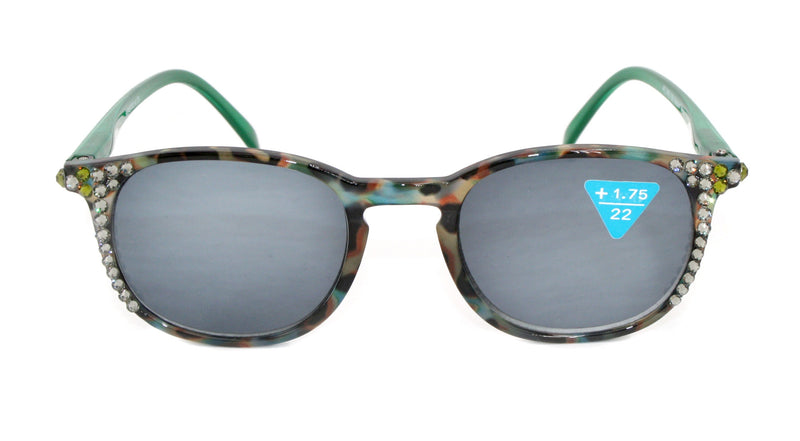 Maya, (Bling) (Sunglass Reader) (No Bifocal) 4 Women W (Black Diamond, Olivine) Genuine European Crystals (Green Brown) NY Fifth Avenue