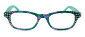 Vera, (Bling) Reading Glasses For Women w (Black Diamond, Blue Zircon) (Green) Paisley. NY Fifth Avenue. (Small Frame)