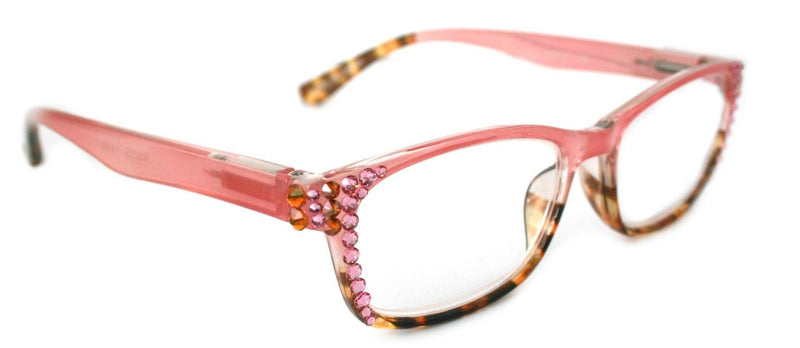 Desiree, (Bling) Women Reading Glasses W (Light Rose, Cooper) Genuine European Crystals +1.5 ..+6 Square High Strength NY Fifth Avenue