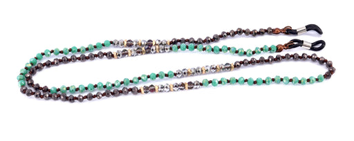 Boho, (Eyeglass chain) Double Hand Knotted (Turquoise, Hemitae, SiIver-color Glass Crystal) (4 mm) w Anti Slip Loops n Brass Fastener.