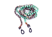 Boho, (Eyeglass chain) Double Hand Knotted (Turquoise, Hemitae, SiIver-color Glass Crystal) (4 mm) w Anti Slip Loops n Brass Fastener.