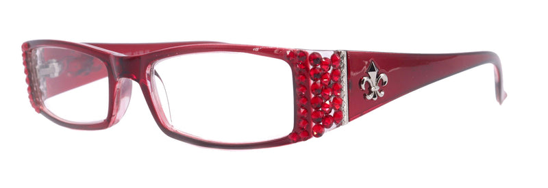 The French, (Bling) (Fleur De Lis) Women Reading Glasses W (L. Siam) European Crystals, Magnifying, Rectangular (Wine Red) NY Fifth Avenue