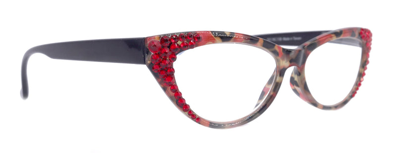 Lynx, (Bling) Cat Eyes, Women Reading Glasses W (light Siam) Genuine European Crystals (Red, Tortoise Black) Cat eye Frame, NY Fifth Avenue.