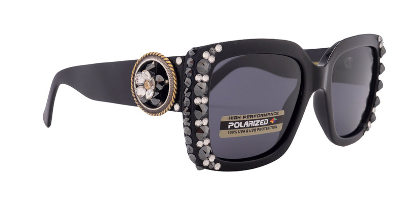 Western Rope edge Concho w/ Genuine European Crystals Women Bling Sunglasses