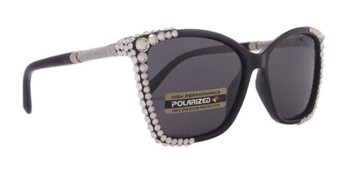 Andalucía, (Polarized) (Bling) Women Sunglasses W (Clear) Genuine European Crystals, Large Cat Eye Frame. UVA UVB NY Fifth Avenue.