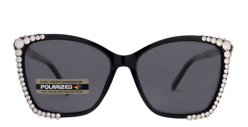 Andalucía, (Polarized) (Bling) Women Sunglasses W (Clear) Genuine European Crystals, Large Cat Eye Frame. UVA UVB NY Fifth Avenue.