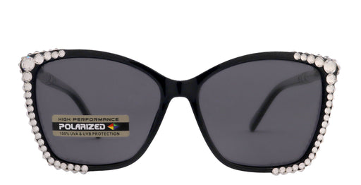 Andalucía, (Polarized) (Bling) Women Sunglasses W (Clear) Genuine European Crystals, Large Cat Eye Frame. UVA UVB NY Fifth Avenue.