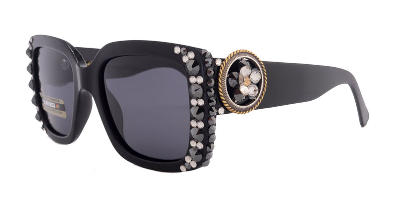 Western Rope edge Concho w/ Genuine European Crystals Women Bling Sunglasses