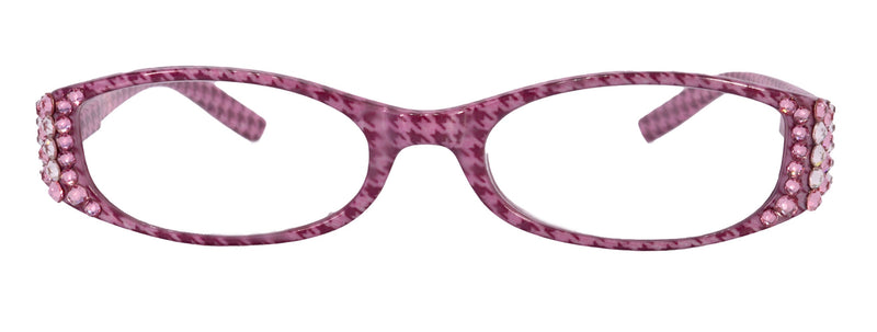 The Scottish, (Bling) Reading Glasses Embellished w (Rose, Clear) (Hounds Tooth Check) Rectangular (Pink) NY Fifth Avenue